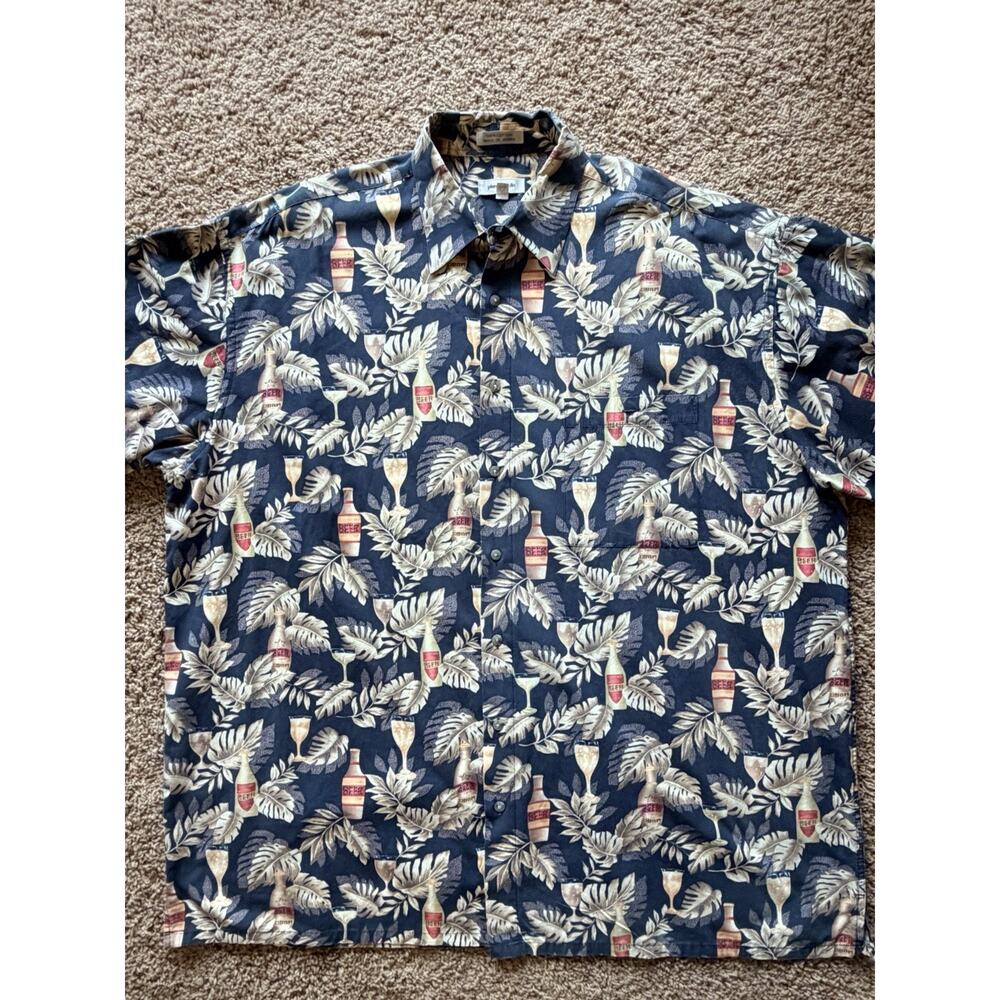 Pierre Cardin Hawaiian Tropical Palm Beer Bottle Button Up Shirt‎ Mens 2XLT Tall